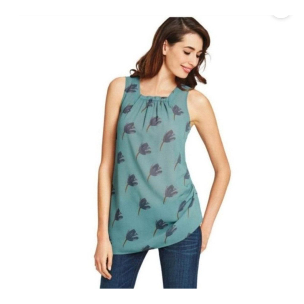 Cabi Women's Blue Sleeveless Chiffon Tulip Tunic Top Size Small